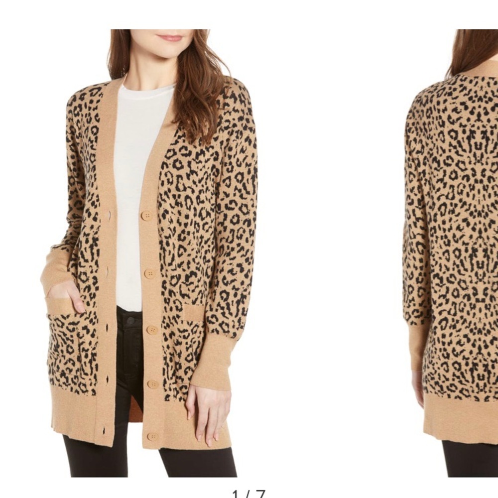 J.Crew, V-neck, leopard, jacquard cardigan